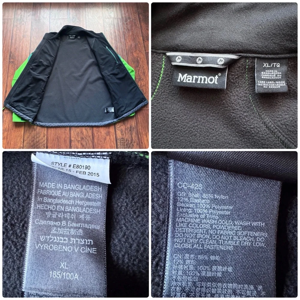 Marmot Gravity Jacket Mens Softshell Full Zip Fleece Lined Windproof Green Large